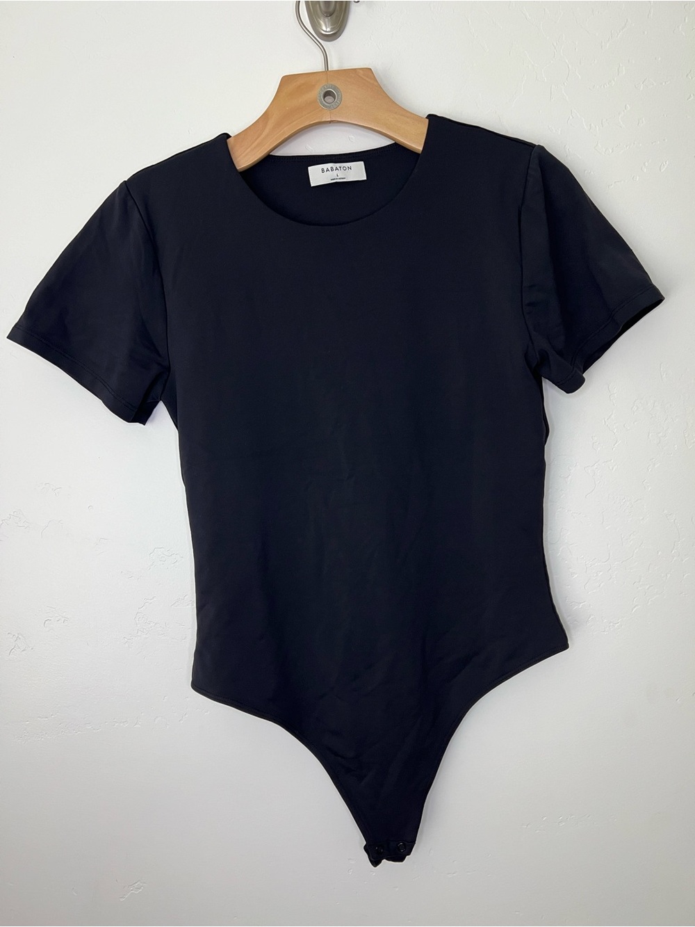 Babaton Black Crew Neck Short Sleeve Bodysuit